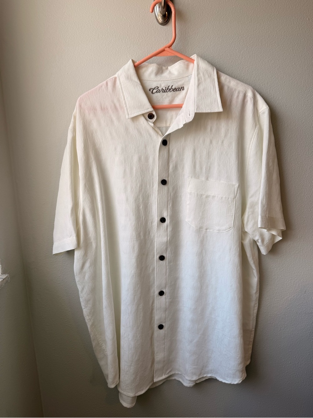 Caribbean Cream Short-Sleeve Button-Down Shirt with Dark Buttons